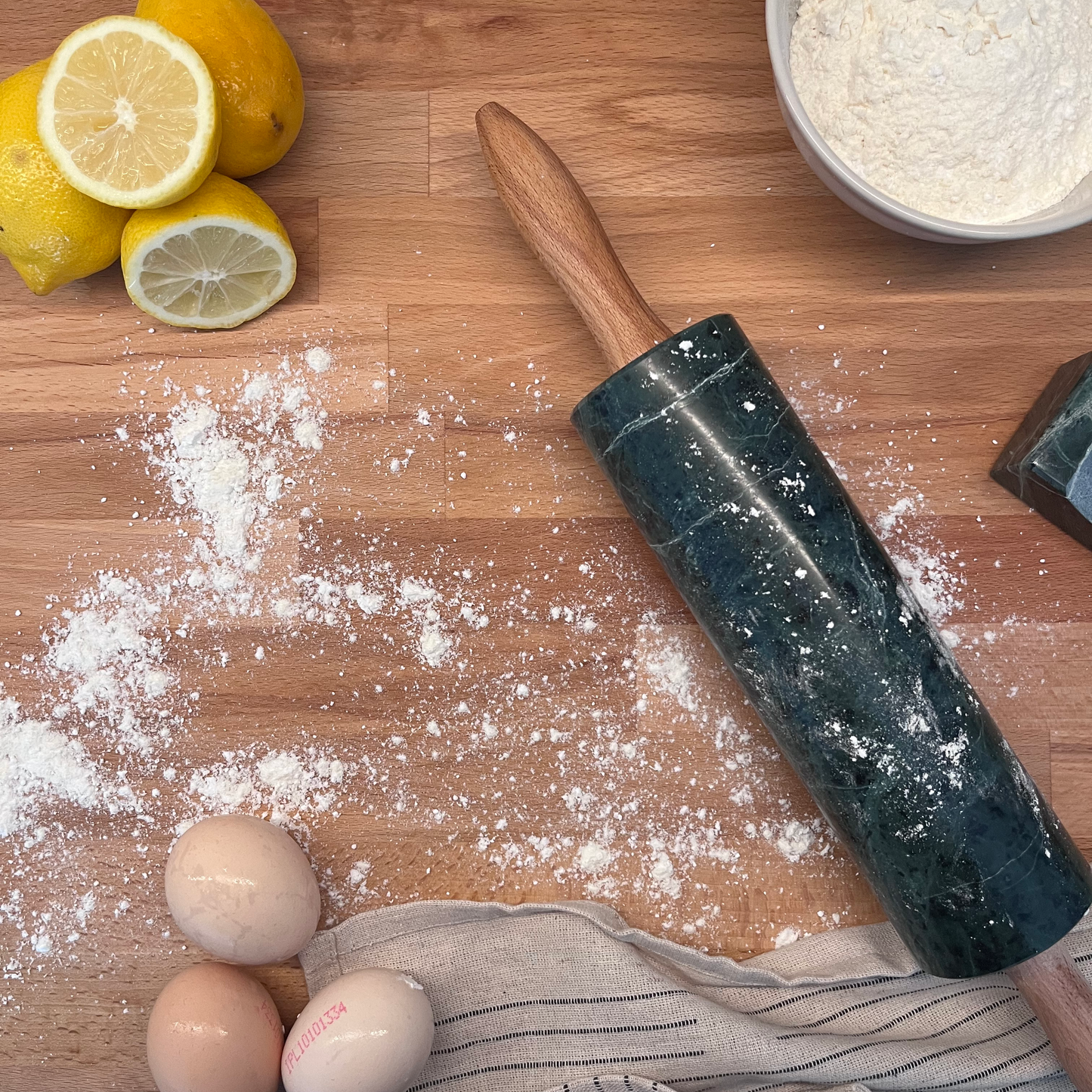 Green Stone Rolling Pin